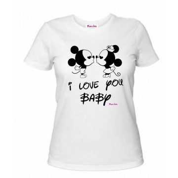 t-shirt donna bianca scritta i love you baby topolino regalo san valentino