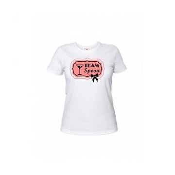 t-shirt bianca donna con scritta TEAM SPOSA nubilato festa matrimonio